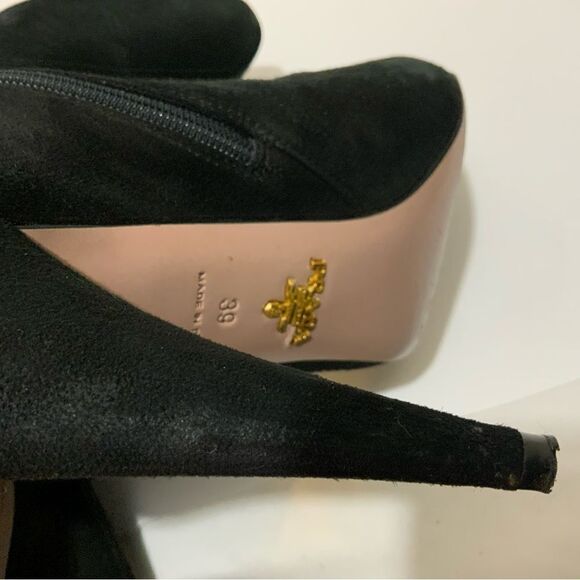 PRADA Black Suede Knee Stiletto Boots Size 39 - Picture 15 of 16